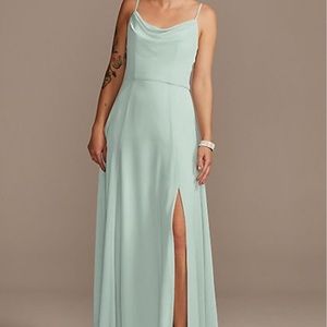 Cowl Neck Chiffon Bridesmaid Dress with Slit